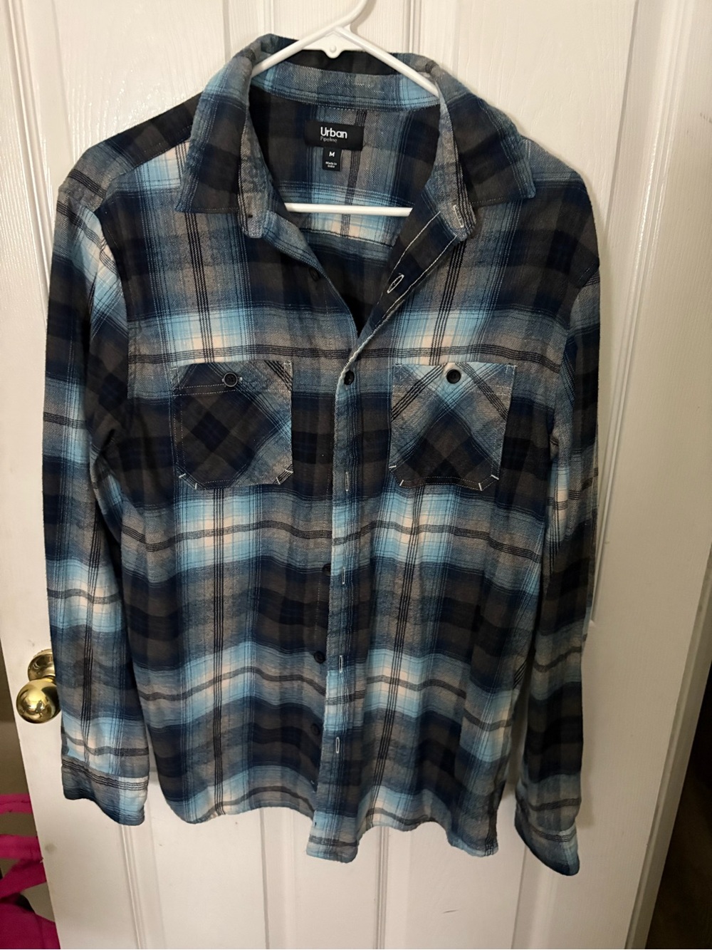 urban pipeline Men’s Blue and Black Plaid Button-Down Shirt